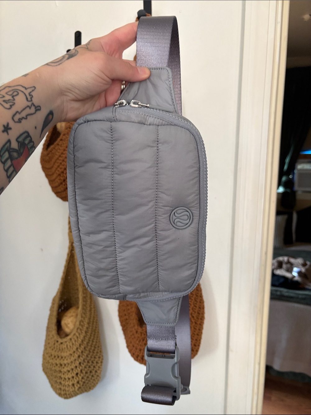 lululemon athletica Light Gray Quilted Sling Belt Bag
